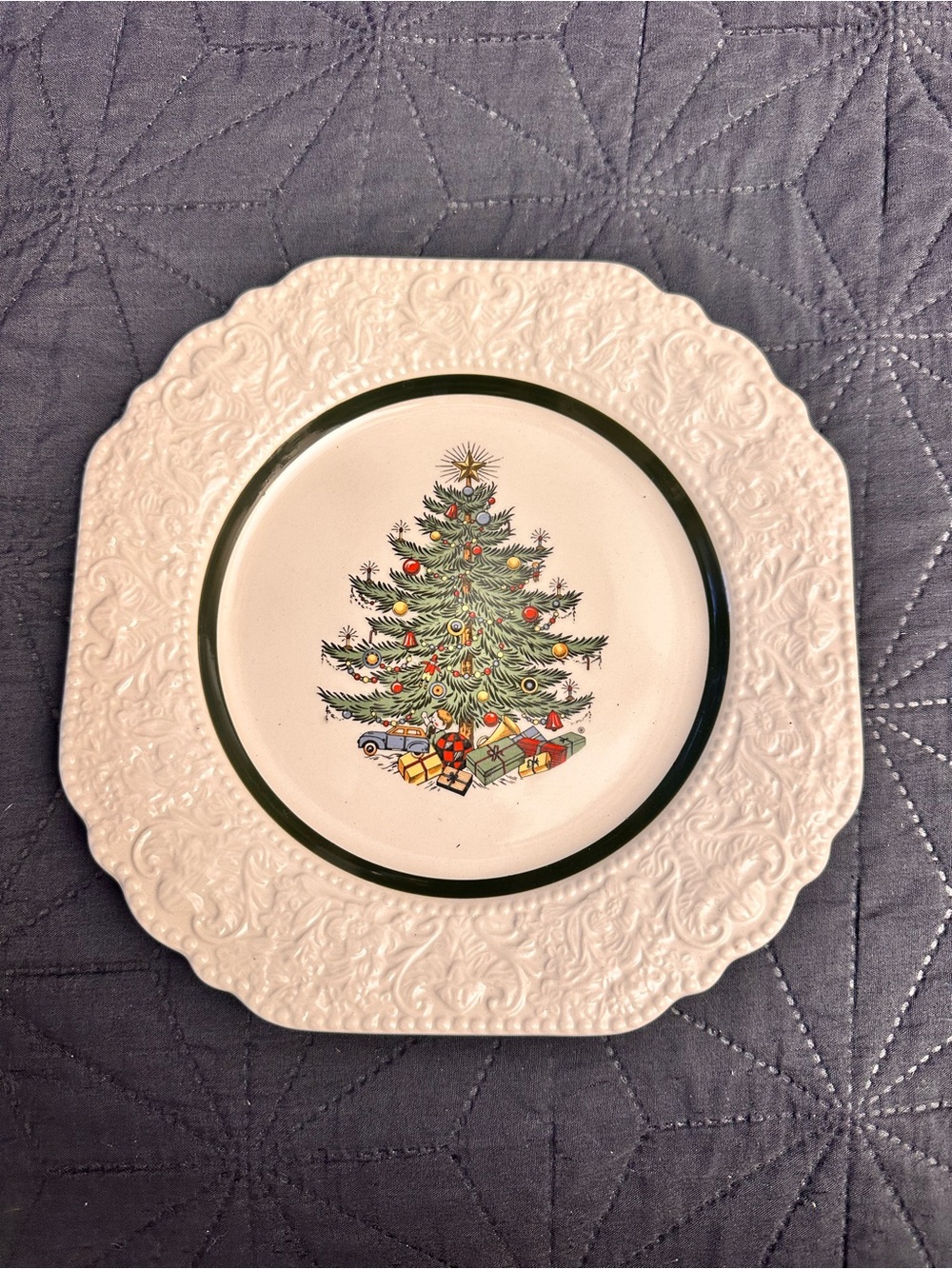 Cuthbertson Dickens Christmas Tree Square Embossed 8.5” Salad Plate